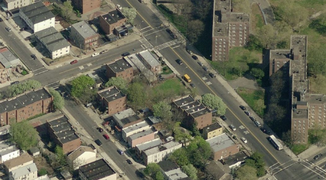 494 Fountain Avenue (empty lot at center, across from NYCHA projects), image from Bing Maps