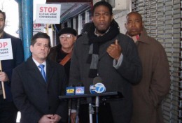 Vincent Gentile (left), Jumaane Williams (middle), and Eric Adams (right) announce legislation to crack down on illegal home conversions. Photo by Ernest Skinner, NYC Council.