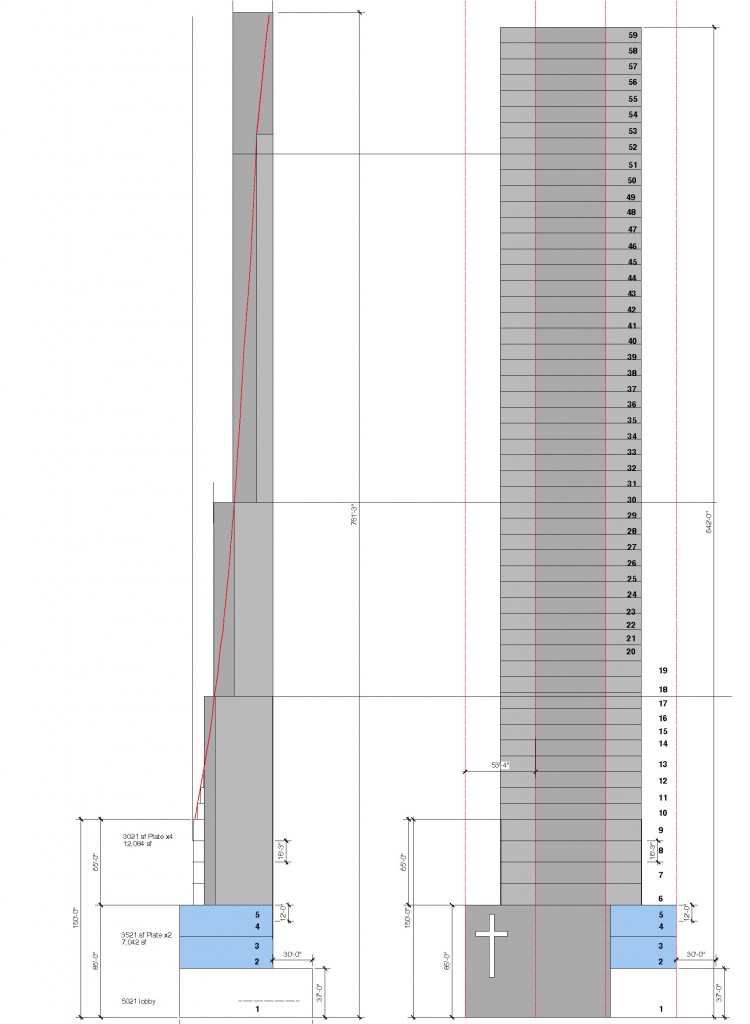 Massing diagram for 123 West 57th Street