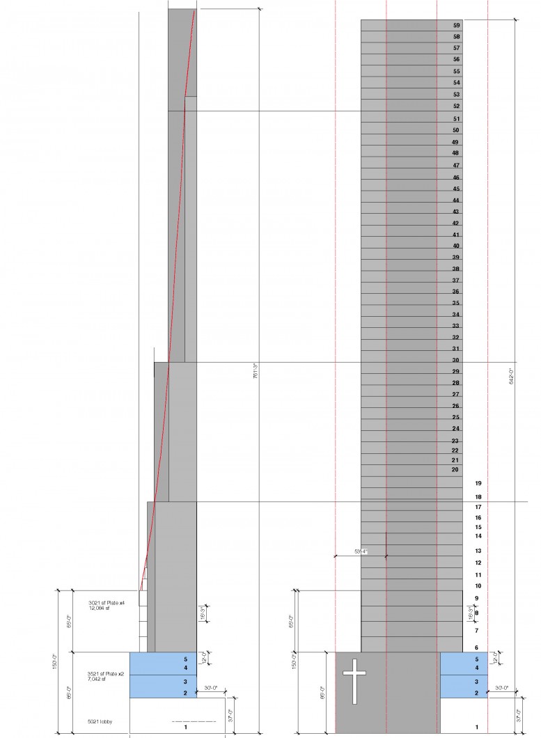Massing diagram for 123 West 57th Street