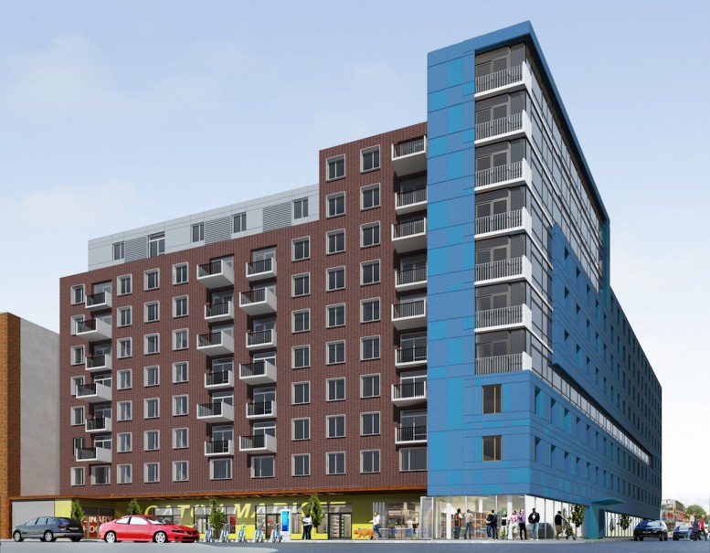 Caton Flats, the planned redevelopment of Flatbush Caton Market at 794 Flatbush Avenue. rendering by Freeform + Deform Architecture