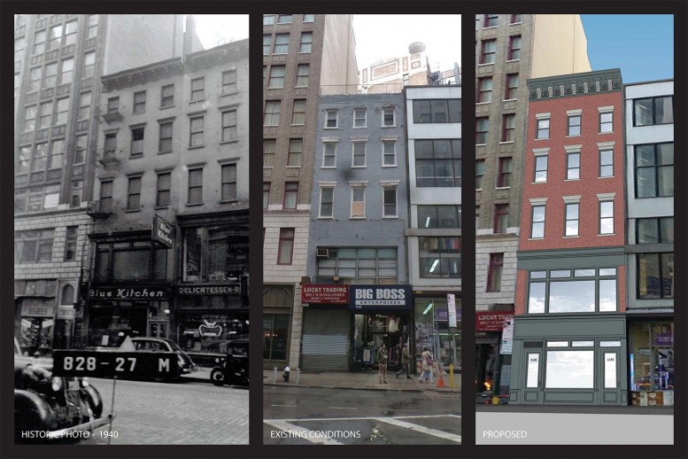 Historic, existing, and proposed facades at 1145 Broadway.