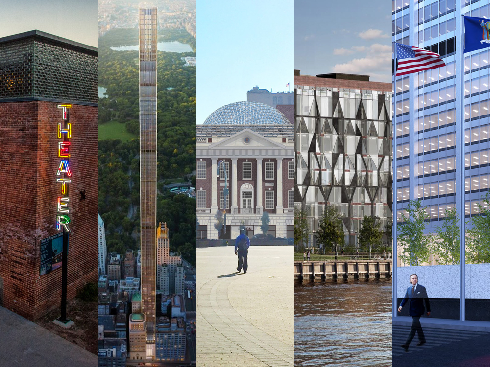 Some of biggest current adaptive reuse projects: St. Ann's Warehouse (via Curbed NY), 111 West 57th Street, Tammany Hall, 10 Jay Street, and 28 Liberty Street