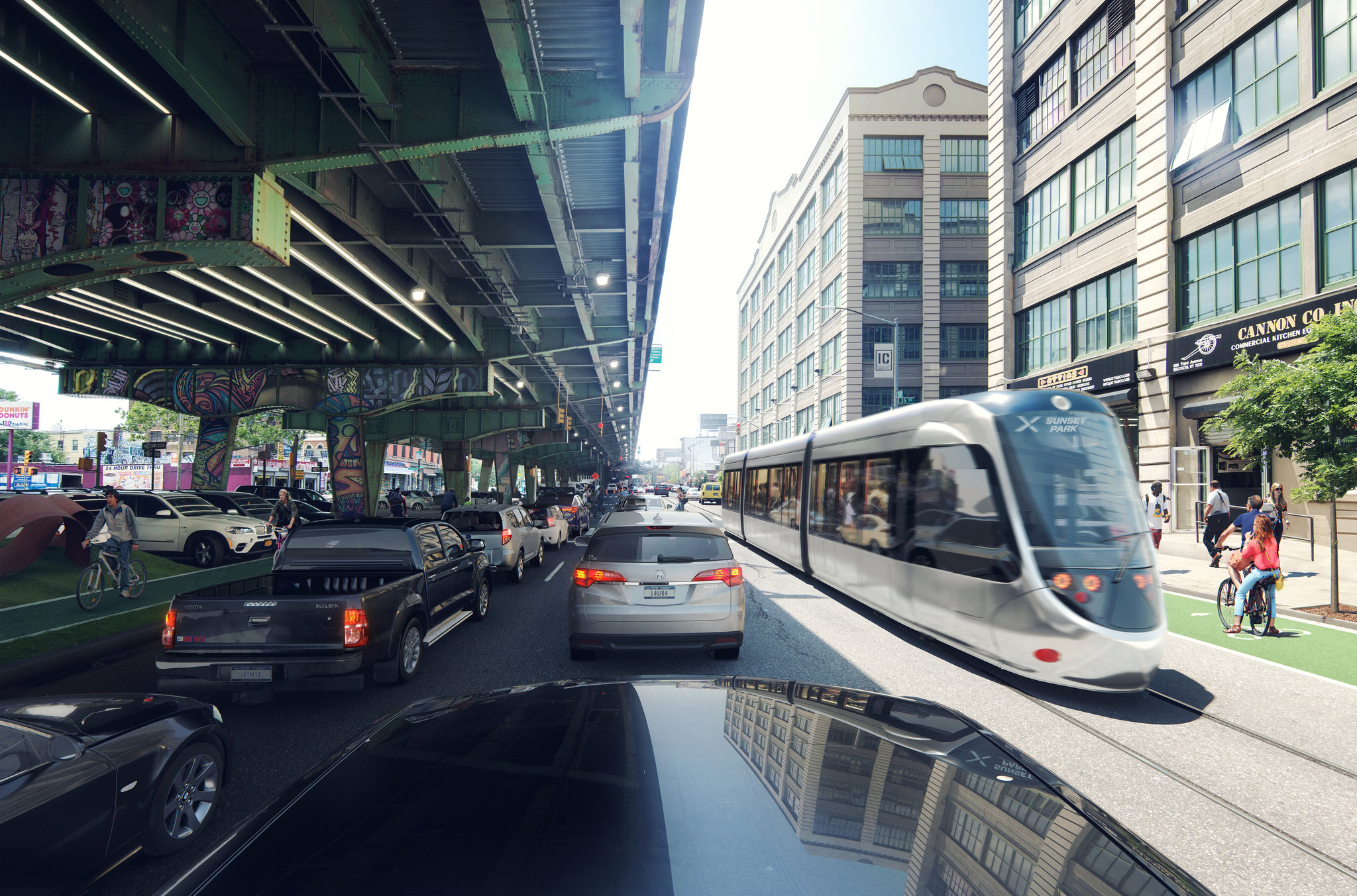 Rendering of the proposed Brooklyn-Queens streetcar, via Friends of the Brooklyn-Queens Connector