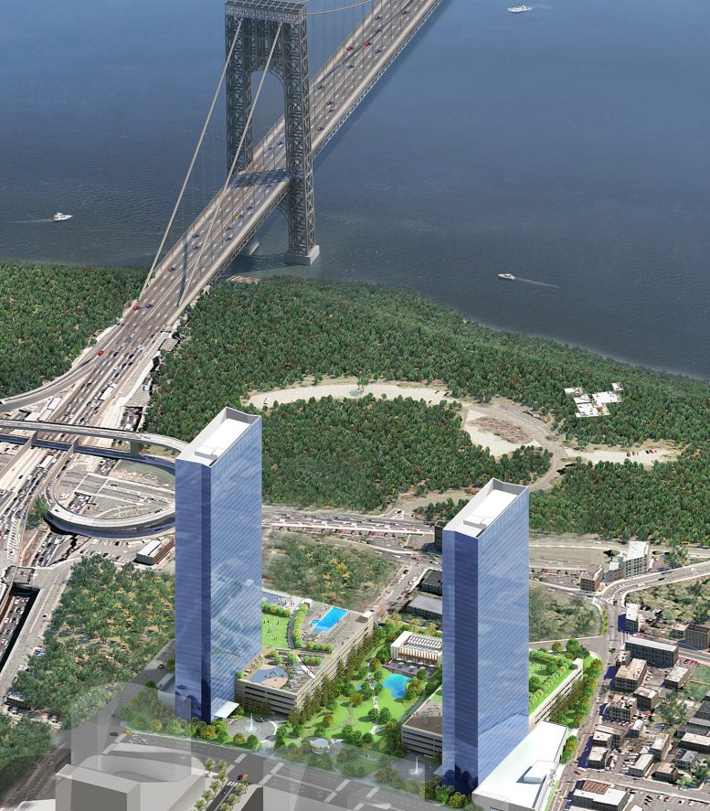 Rendering of both towers of The Modern in Fort Lee, NJ. Via SJP Properties.