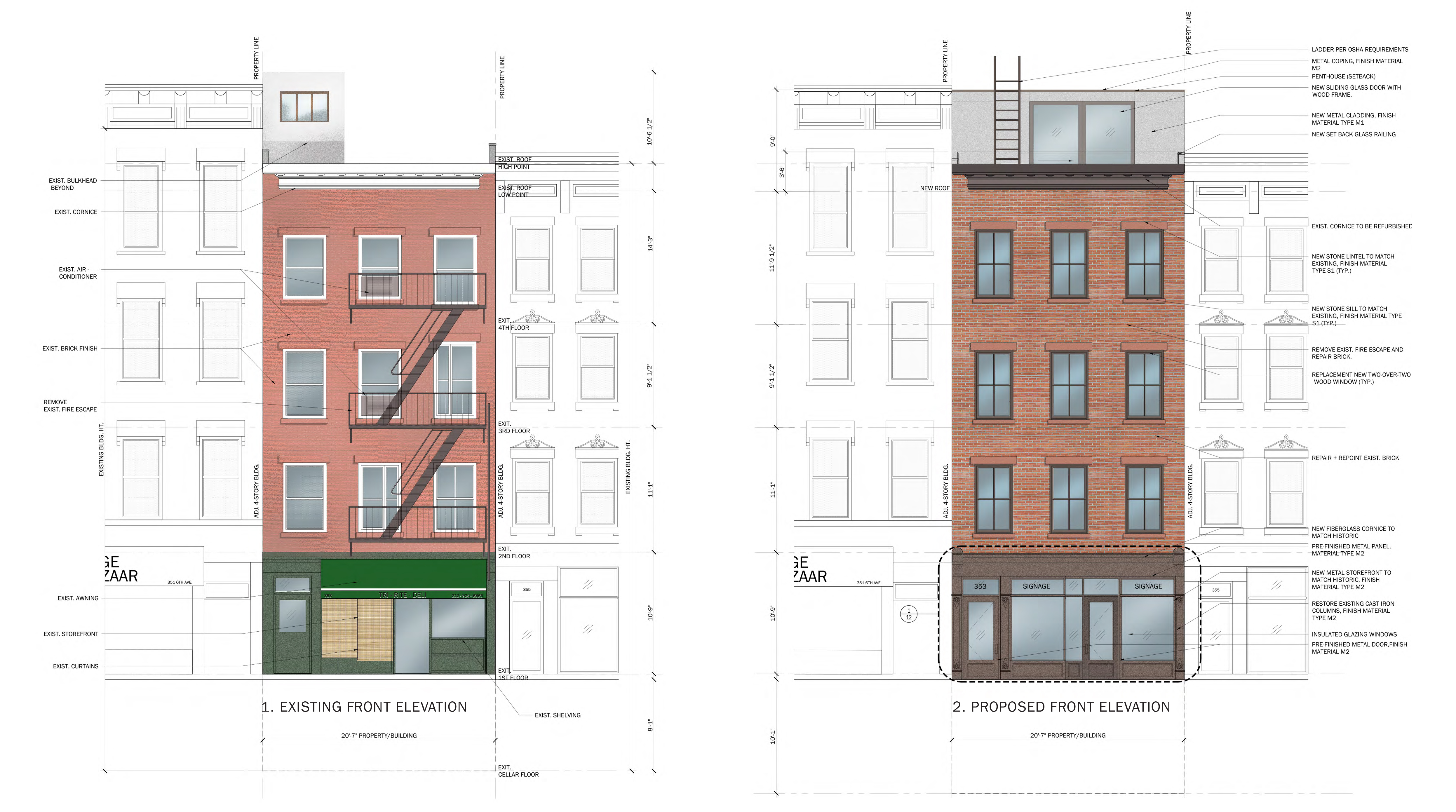 353 Sixth Avenue, existing and proposed front