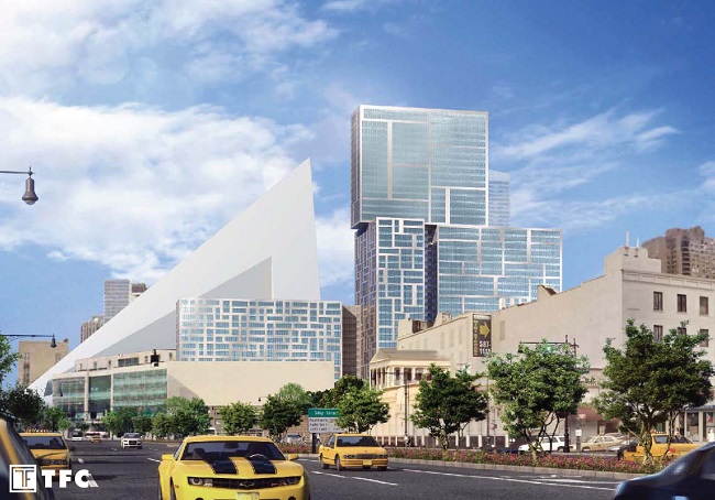 Rendering of 606 West 57th Street, as seen from the West Side Highway. Via TF Cornerstone