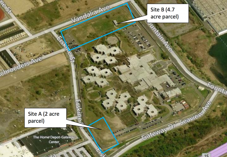 Two buildings will rise at 911 Erskine Street and 11629 Seaview Avenue on Site A, image via Empire State Development Corporation