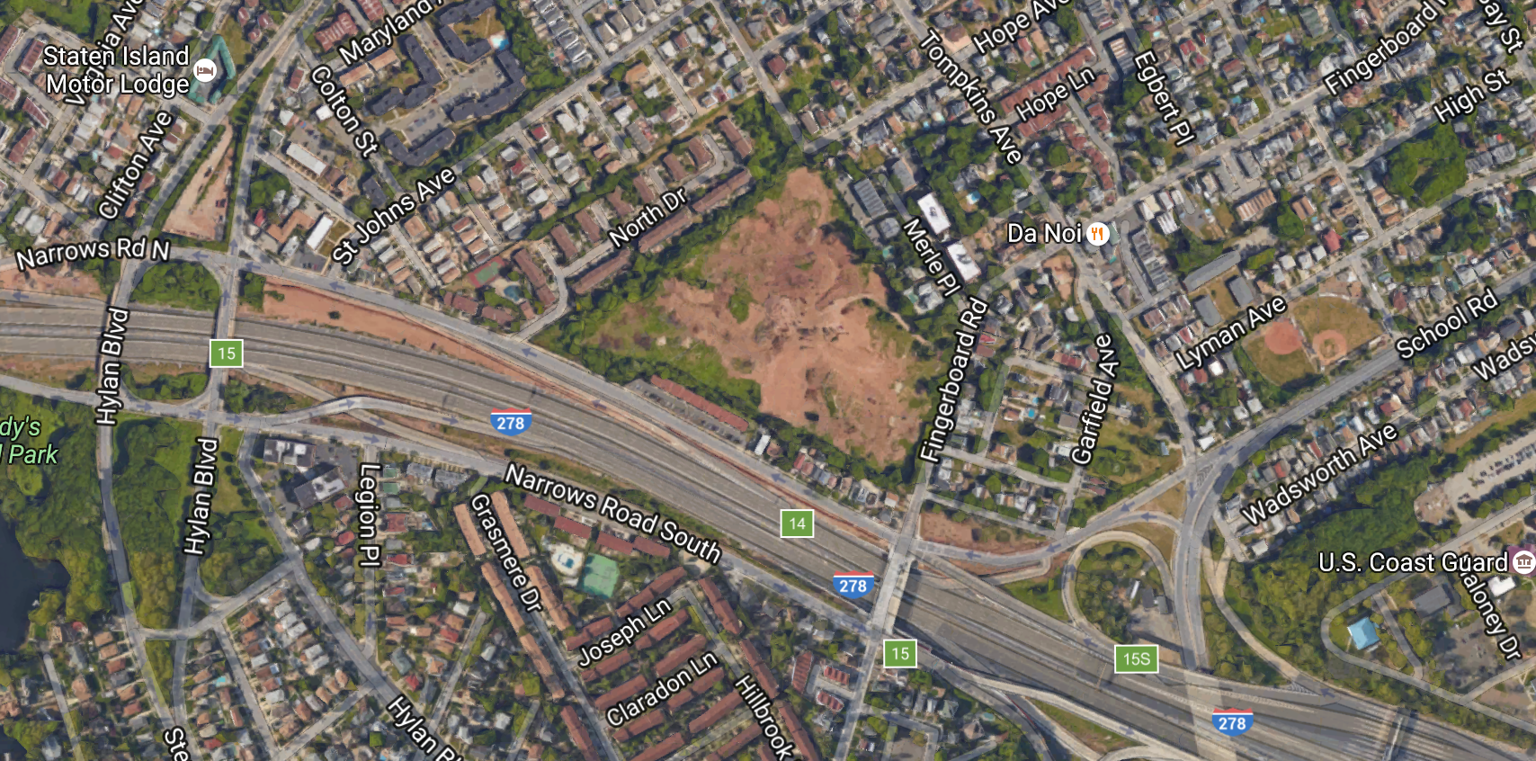 An aerial view of cleared Mount Manresa site, image via Google Maps