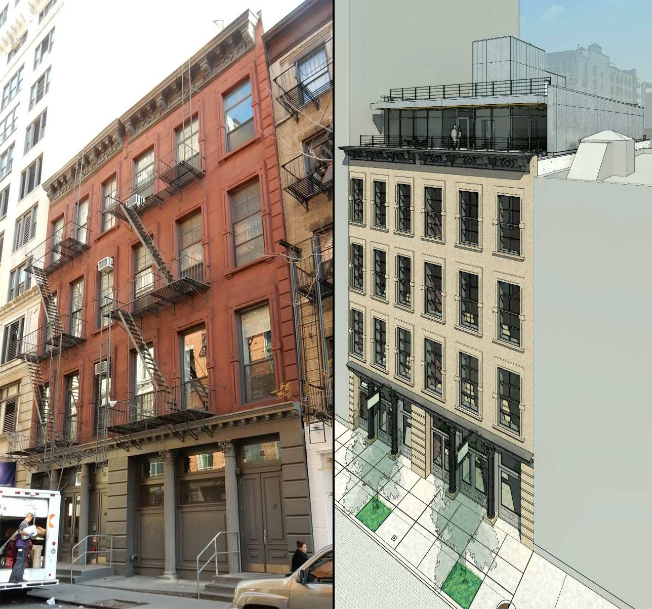 61-63 Crosby Street, existing and proposed