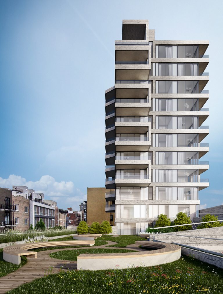 Rendering of landscaped terrace at 190 South 1st Street