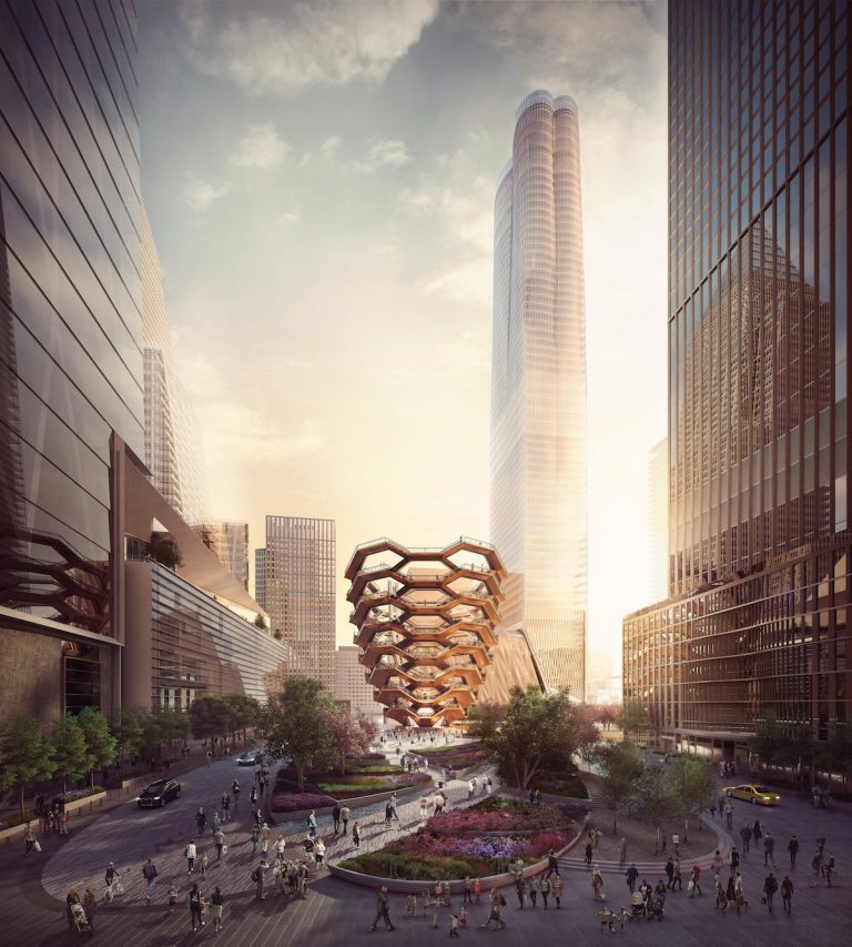 A view of the public square and the Vessel looking south. rendering by Forbes Massie