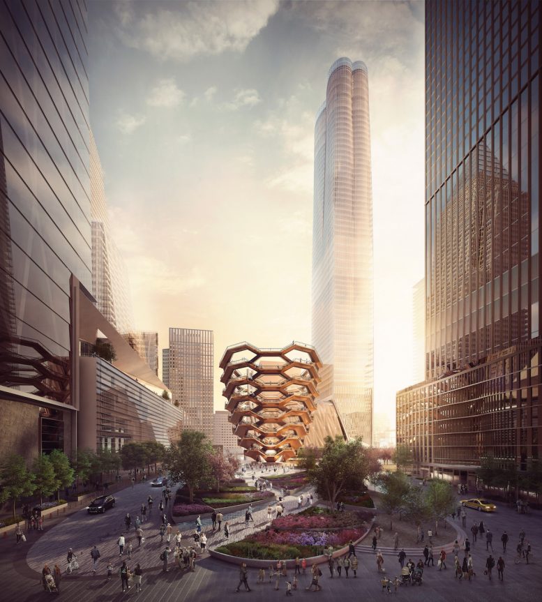 A view of the public square and the Vessel looking south. rendering by Forbes Massie