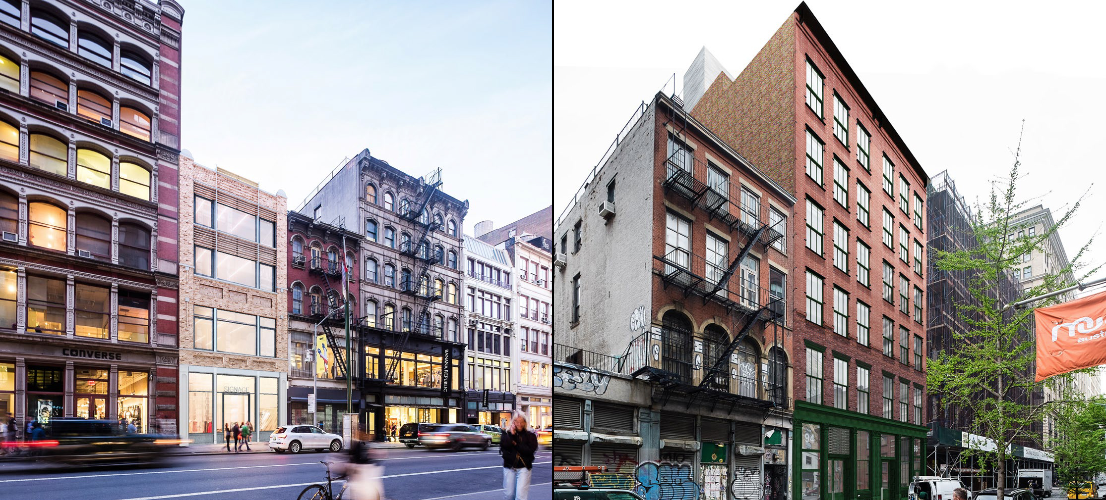 Proposals for 558 Broadway (left) and 94-96 Crosby Street (right)