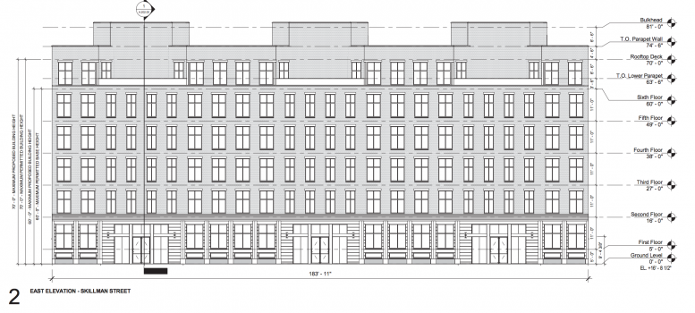 Diagram of the eastern side of 43 Franklin Avenue. image via DCP