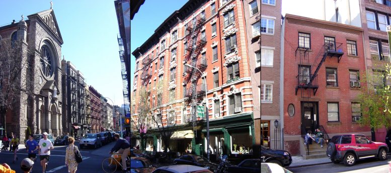 St. Anthony of Padua Church, 68-72 Thompson Street, and 138 Sullivan Street. GVSHP photos