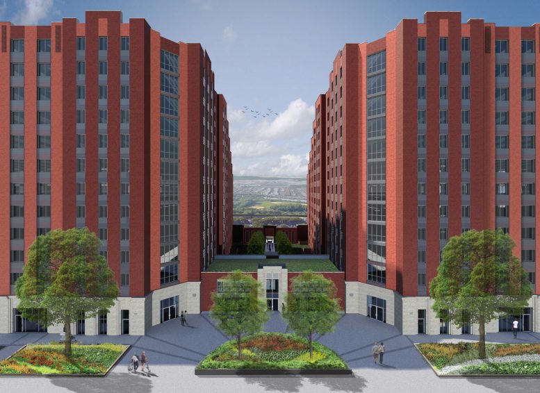The courtyard of 1520 and 1530 Story Avenue. rendering by Curtis + Ginsberg Architects