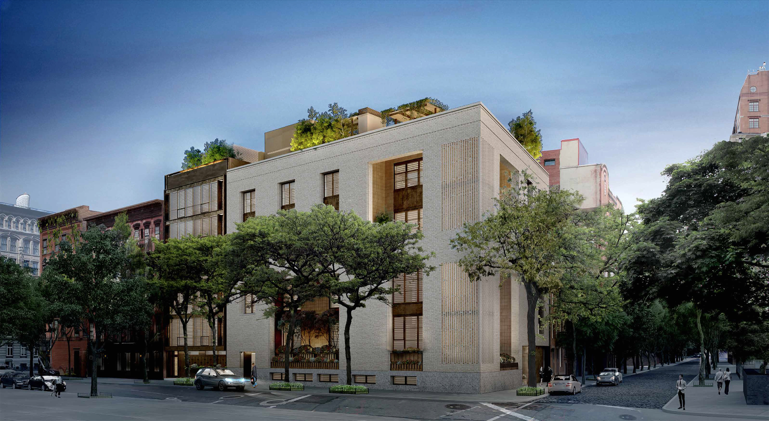 Proposal for 145 Perry Street, a.k.a. 703-711 Washington Street. The apartment building is to the left and the mega-mansion is to the right.