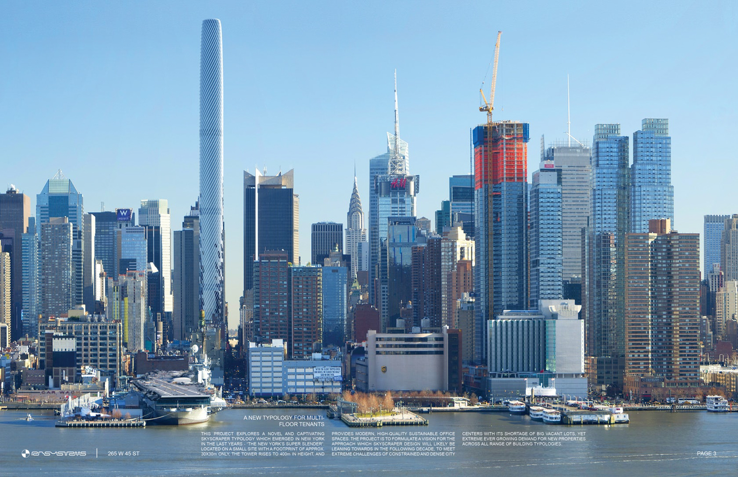265 West 45th Street from Hudson River, rendering Courtesy RB Systems