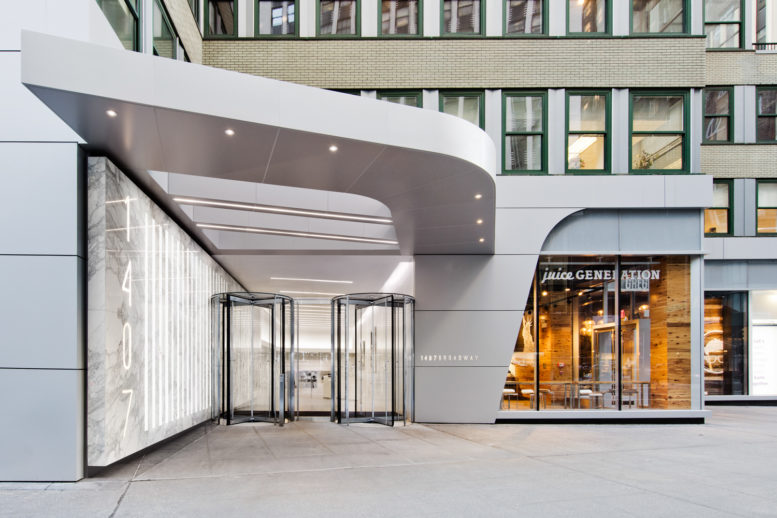 1407 Broadway lobby awning, image courtesy Fogarty Finger