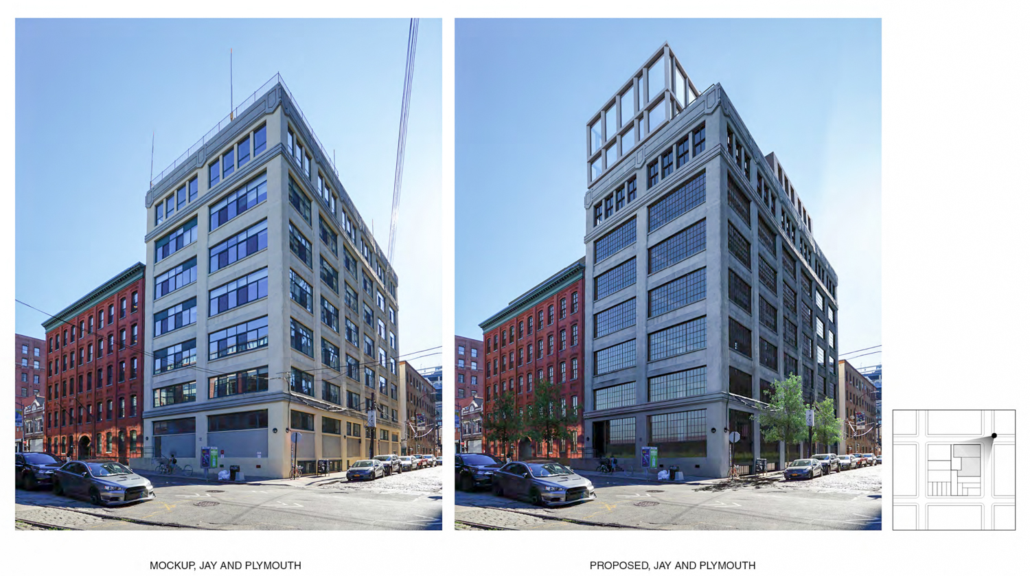 168 Plymouth Street, highlighting addition to 42 Jay Street, rendering by Alloy Design