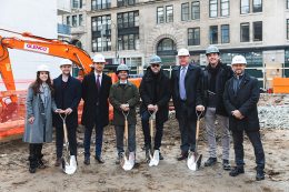 Members of the project team at the ground breaking ceremony for 540 Sixth Avenue. [ From left to right Jill Preschel, VP Sales and Marketing, NY Metro Landsea; Kevin Murray, VP Development, NY Metro Landsea; John Ho, CEO Landsea; David Berger, DNA; Morris Adjmi, Morris Adjmi Architects; Mike Forsum, COO Landsea; Alex Sachs, DNA; Jed Lowry, VP Finance Landsea]