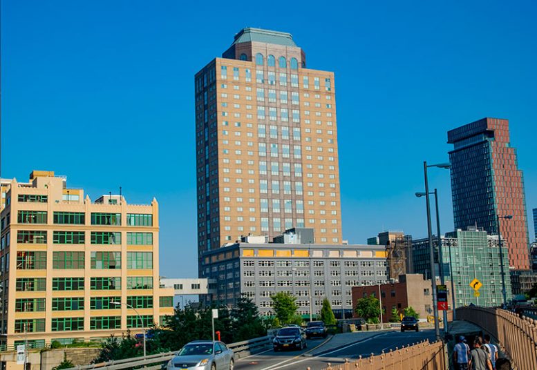 View from the Brooklyn Bridge of existing conditions at 90 Sands Street (Courtesy of Breaking Ground)