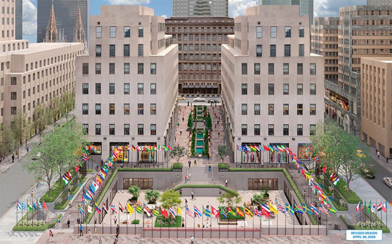 Aerial rendering of proposed updates for Rockefeller Plaza - Tishman Speyer; Gabellini Sheppard Associates