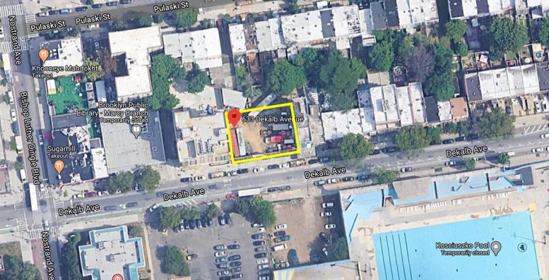 Aerial view of development site at 633 Dekalb Avenue - Google Maps