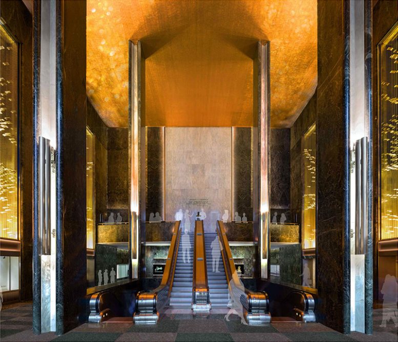 45 Rockefeller Plaza - Proposed east lobby and mezzanine looking west (Gabellini Sheppard Associates)