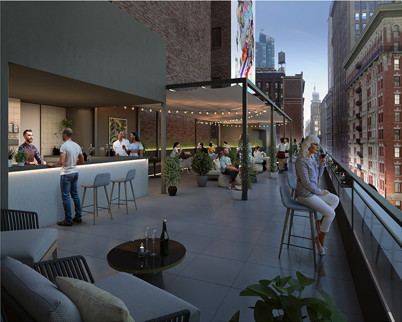 Rendering of rooftop venue space at 234 Fifth Avenue - NV/design.architecture
