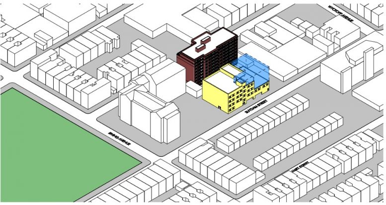 Massing illustration of proposed developments at 1250 Willoughby Avenue and 349 Suydam Street - AECOM