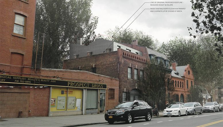 Revised renderings of penthouse addition at 405 Vanderbilt Avenue - VonDalwig Architecture