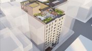 Aerial Rendering of proposed alterations and rooftop pavilion at 122 Fifth Avenue - Studios Architecture