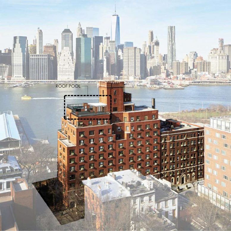 Aetial Rendering of rooftop pool deck at 124 Columbia Heights - HS2 Architecture