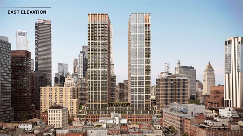 Rendering of new residential towers at 250 Water Street - Skidmore, Owings & Merrill (SOM); Howard Hughes Corporation