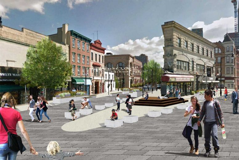 Rendering of Newark Avenue Pedestrian Plaza - Maser Consulting