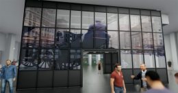 Rendering of LED media glass wall in the historic Tin Building - ANC; Howard Hughes Corporation
