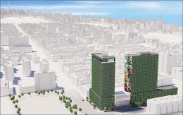 Rendering of dual-tower development One45 in West Harlem - SHoP Architects