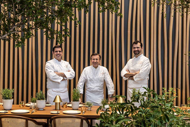 [From Left to Right] Le Pavillon's Executive Chef Team Will Nacev, Daniel Boulud, and Michael Balboni - Photo by Thomas Schauer