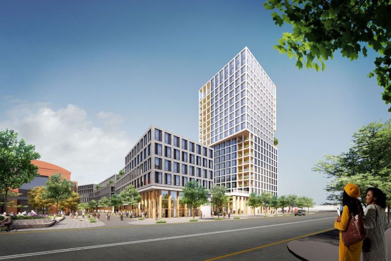 Rendering of residential buildings on the New Jersey Performing Arts Center campus. Courtesy of Skidmore, Owings & Merrill