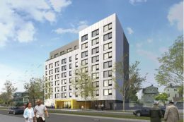 Rendering of senior residence along Beach 67th Street - Think Architecture