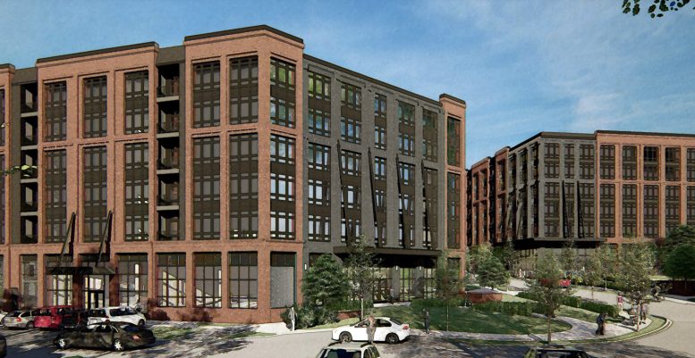 Rendering of ‘Building A’ at 20 Haarlem Avenue and ‘Building B’ at 27 Holland Avenue - Perkins Eastman