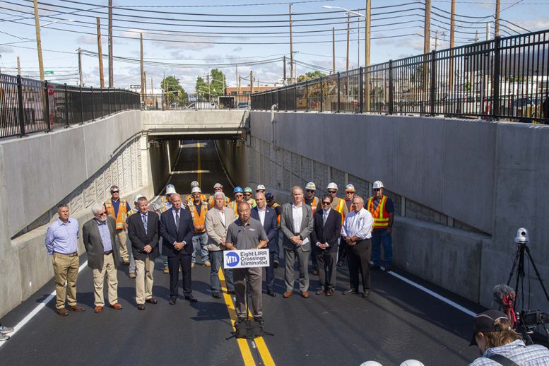 Long Island Rail Road President Phillip Eng (front) addresses members of the press at the WIllis Avenue LIRR station - Metropolitan Transportation Authority of the State of New York