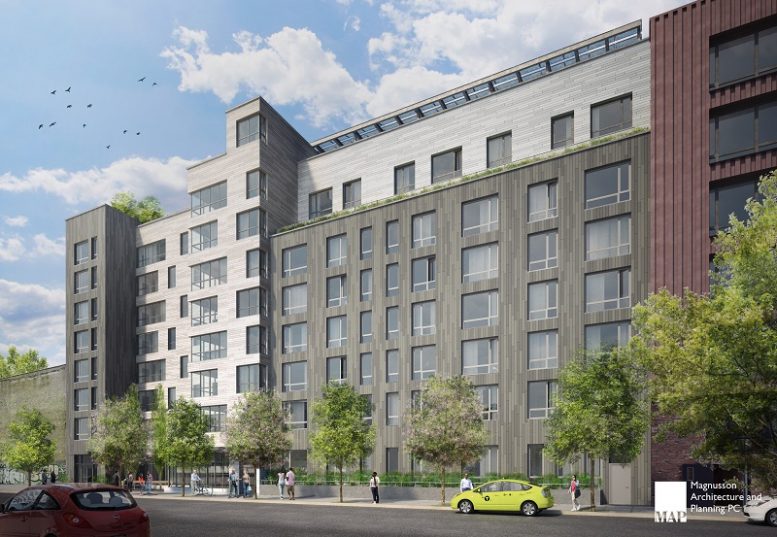 Street view of Rheingold Senior Residences - Renderings by Nightnurse Images courtesy of Magnusson Architecture and Planning