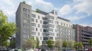 Street view of Rheingold Senior Residences - Renderings by Nightnurse Images courtesy of Magnusson Architecture and Planning