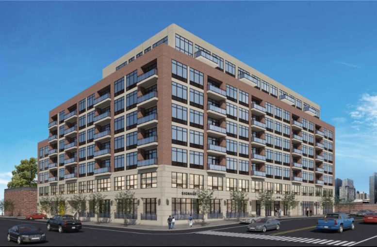 Rendering of 35-01 Vernon Boulevard; perspective from 9th Street - GKA Design Studio