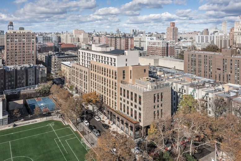 Aerial rendering of WSFSSH at West 108 - Dattner Architects