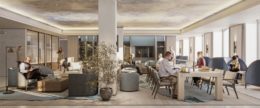 Rendering illustrates a Sage Oasis co-working space at 437 Madison Avenue