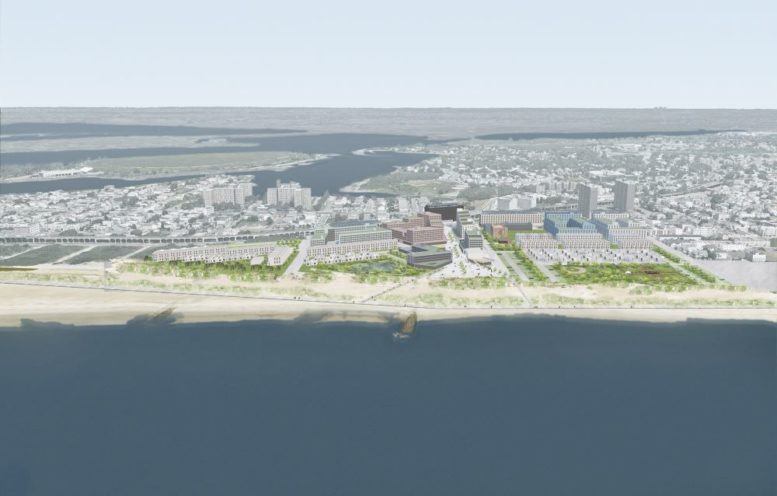 Arial rendering of Arvene East - Bernheimer Architecture; Local Office Landscape & Urban Design